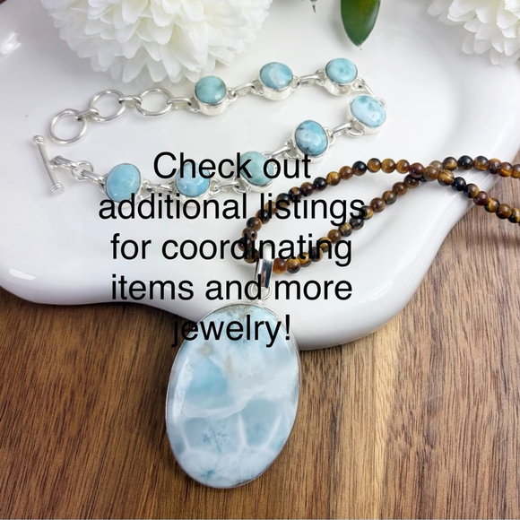 Sterling Silver 925 Larimar Bracelet Oval Handmade New - Picture 7 of 7